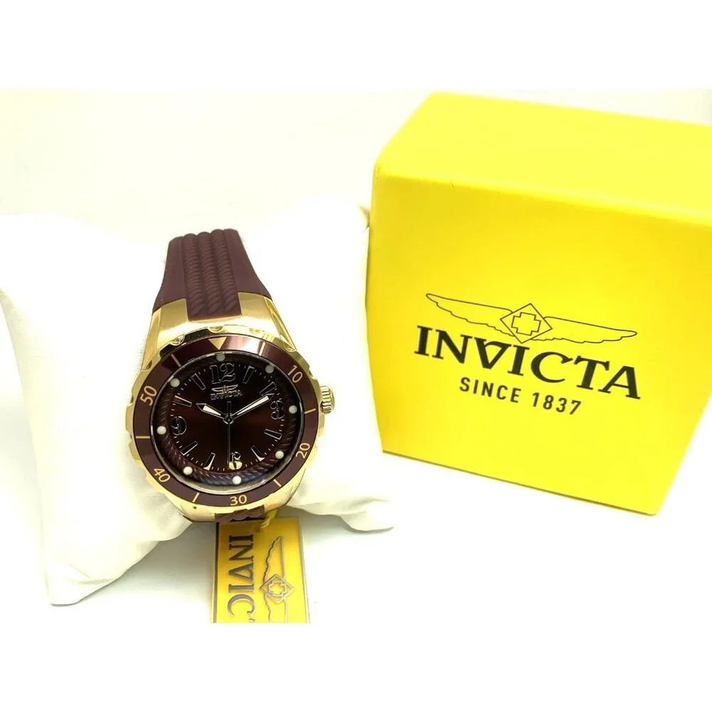 Invicta Women's Watch 17485 Angel Quartz Gold Tone Case Rubber Strap 38mm